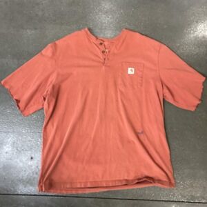 Carhartt Henley Shirt Mens 2XL Tall Orange Pocket Original Fit Workwear K128